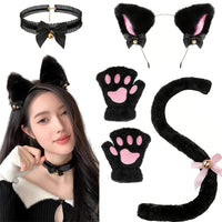 Halloween Cat Cosplay Accessory Set - Headband, Paws, Tail