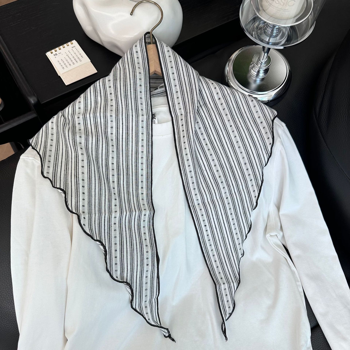 Japanese Style Striped Cotton Linen Triangle Scarf Retro Decorative Shawl Headscarf