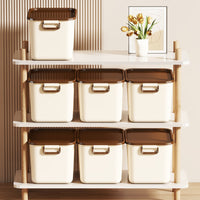 Large Capacity Desktop Storage Box with Lid, Cream Style Snack Sundries Organizer Basket for Stationery Clothes
