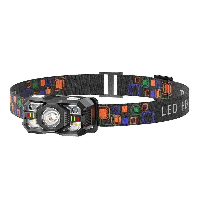 Outdoor Induction Headlamp with Red/White Dual Light, Portable Mini Flood/Spotlight, ABS Waterproof