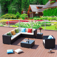 Outdoor Rattan Sectional Sofa Set with Coffee Table for Patio Balcony Hotel Office