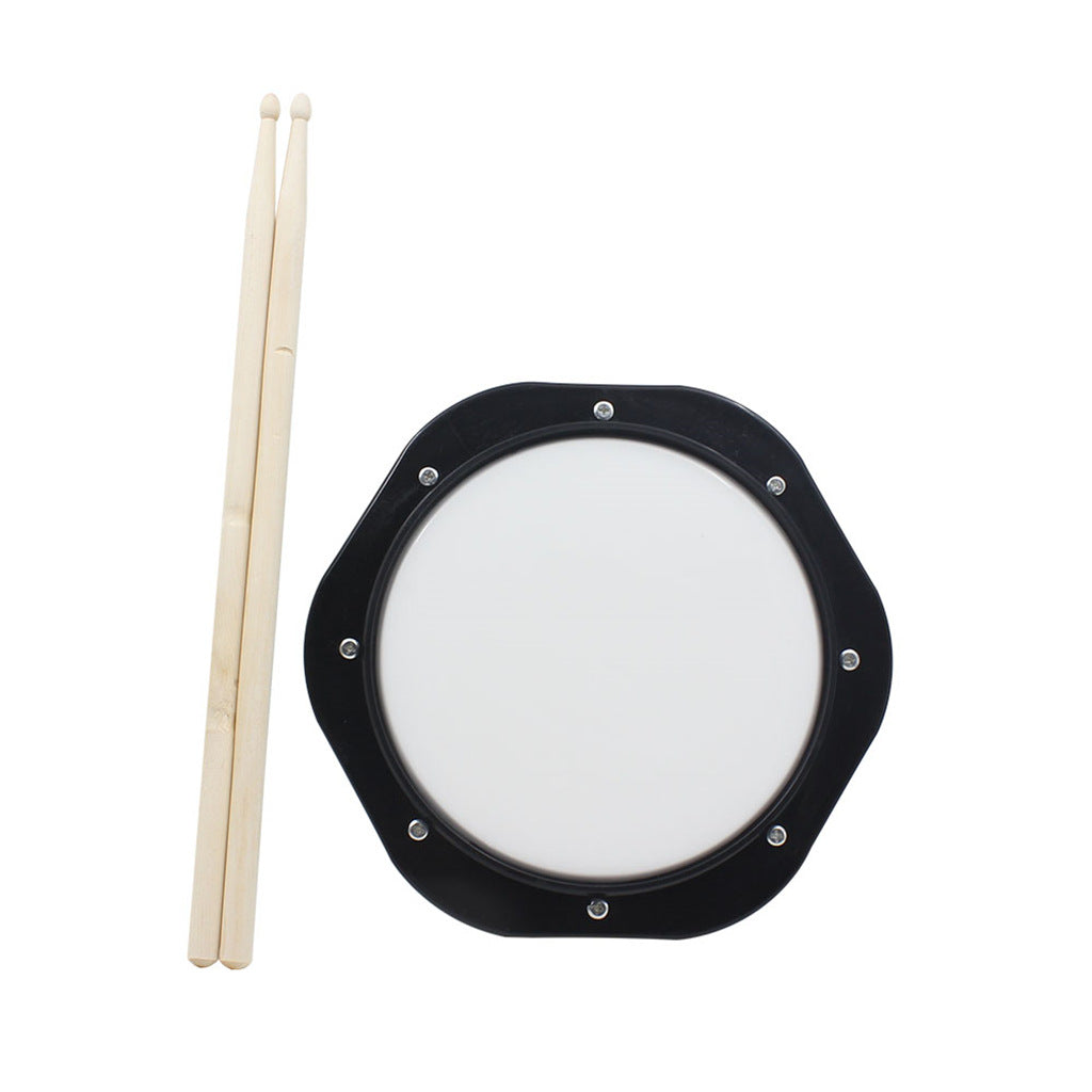 10-inch Black and White Dumb Drum Practice Pad Set with Bag and Drumsticks for Beginners
