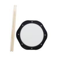 10-inch Black and White Dumb Drum Practice Pad Set with Bag and Drumsticks for Beginners