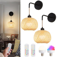 Bohemian Woven Bamboo Wall Sconce for Living Room Bedroom Hallway