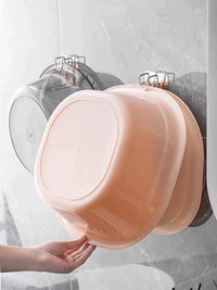 Punch-Free Wall-Mounted Basin Rack with Strong Adhesive Hooks for Bathroom Organization