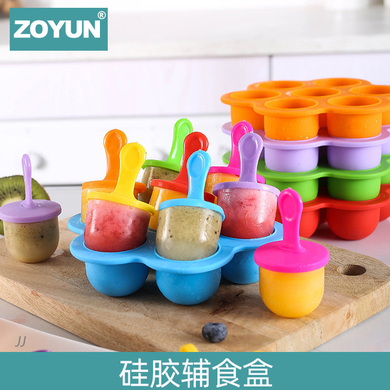 7-Cavity Silicone Ice Cube Tray with Lid for Baby Food and Drinks, Quick Freeze Ice Ball Maker