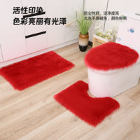 Washable Nordic Faux Lamb Wool Shaggy Rug U-Shaped Bathroom Mat Toilet Three-Piece Set