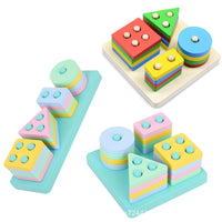 Wooden Geometric Shape Sorter Stacking Puzzle Toy for Early Education