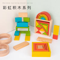 Wooden Rainbow Stacking Blocks Set for Toddlers, Beechwood Educational Building Toy for Early Learning and Family Play