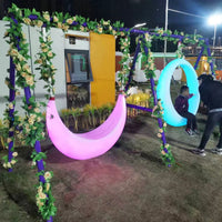 Outdoor Indoor Solar/Electric/Rechargeable Moon Swing with Stand, Color-Changing LED Lights for Patio, Yard, Hotel