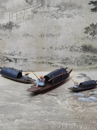 Miniature Chinese-Style Boat and Raft Ornaments for Micro Landscape Decor