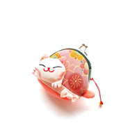 Lucky Cat Coin Purse with Bow Clasp, Japanese Style Fabric, Headphone Pouch, Gift for Birthdays and Weddings
