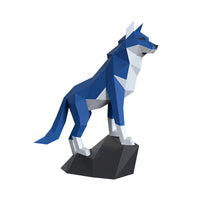 DIY 3D Paper Wolf Model Kit with Rock Base, Handmade Origami Animal Craft for Home Decor