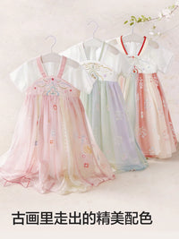 Balabala Girls' Hanfu Dress Chinese Style Qipao Skirt New Summer Short Sleeve Dress