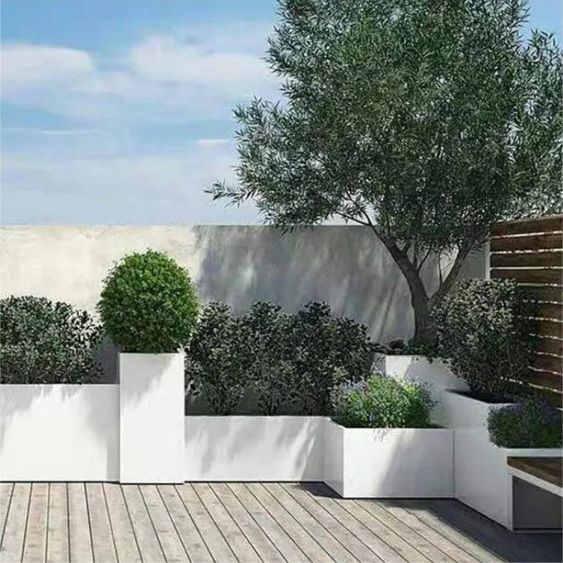 White Stainless Steel Planter Box Galvanized Iron Art Flower Pot Garden Balcony Rectangular Flower Trough