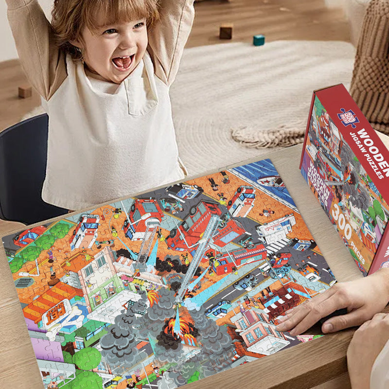 300-Piece Wooden Cartoon Jigsaw Puzzle for Kids, Educational Logic Training Flat Puzzle