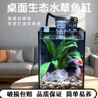 Crystal Clear Glass Aquarium Tank for Fish and Turtles, Desktop Eco-Cycle Filter Ready