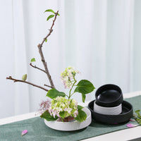 Hammered Ceramic Ikebana Flower Pot with Kenzan for Japanese and Chinese Floral Arrangements