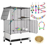Large Multi-Layer Movable Bird Cage Villa for Parrots and Ornamental Birds - Splash-Proof Design
