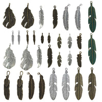 DIY Vintage Zinc Alloy Feather Leaf Charms for Necklace Earring Keychain Pendants