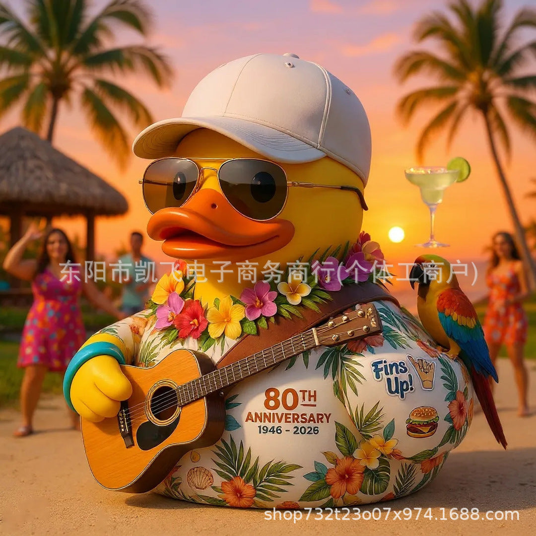Hawaiian Style Duck with Guitar Parrot Resin Ornament Creative Home Decor Gift