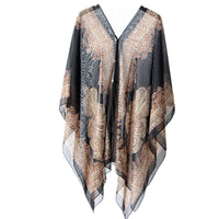 Women's Summer Sun Protection Chiffon Shawl Blouse with Ethnic Print