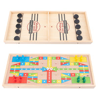 Wooden 2-in-1 Fast Sling Puck & Flying Chess Board Game for Family Fun