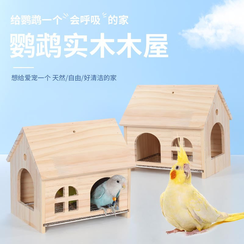 Bird Hideaway House with Pull-Out Tray for Parrots and Small Birds, All Seasons