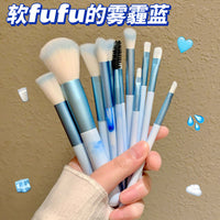 12-Piece Sky Blue/Pink Makeup Brush Set with Soft Eyeshadow and Powder Brushes for Beginners