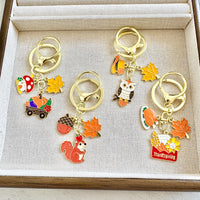 Thanksgiving Autumn Theme Keychain for Bags and Keys - Pumpkin, Squirrel, Owl, Maple Leaf Designs