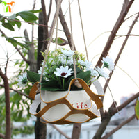 Green Leather Plant Hanger with Tray for Potted Plants