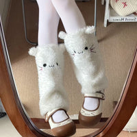 Lolita Sweet Warm Leg Warmers with Cute Cat Face Plush Socks