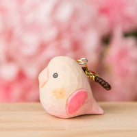 Hand-Carved Wooden Chubby Bird Figurine Keychain & Desktop Decor