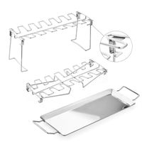 Portable Stainless Steel Folding Multi-functional Leg Rack Set with Drip Pan BBQ Grill Net Roasting Vegetable Tray