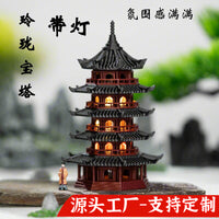 Light-Up Pagoda Model for Bonsai Rockery Micro Landscape Decoration