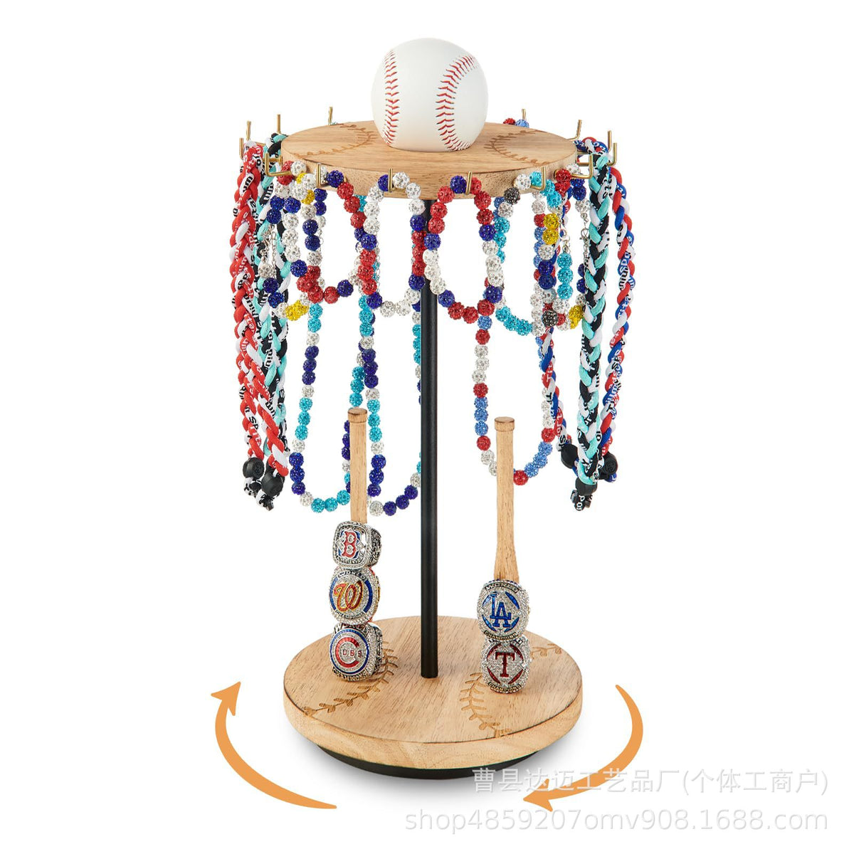 Wooden Rotating Necklace Holder Baseball Ring Display Stand Stackable Medal Rack
