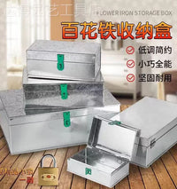 Galvanized Iron Tool Box Storage Organizer with Lid, Multi-functional Metal Container for Home and Outdoor Use