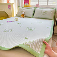 Summer Ice Silk Cooling Mat Set with Pillowcases, Machine Washable Fitted Sheet Style