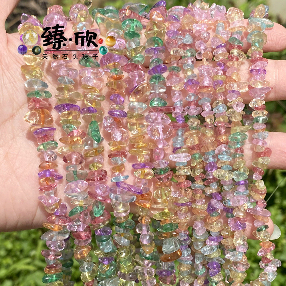 Crushed Glass Beads for DIY Jewelry Making, Spring Colors, 38cm Strand
