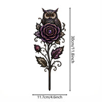Rose Owl Garden Stake Metal Outdoor Yard Art Decor