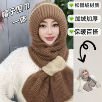 Women's Winter Squirrel Fleece Knit Hat Scarf Set Warm Windproof Beanie