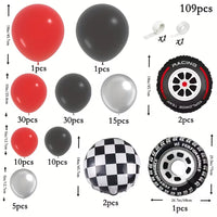 Racing Car Balloon Arch Kit with Tire and Checkered Flag Balloons for Birthday Party Decorations