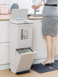Smart Sensor Dual-Layer Kitchen Trash Can with Wheels, Large Capacity, Dry/Wet Separation, No Bending