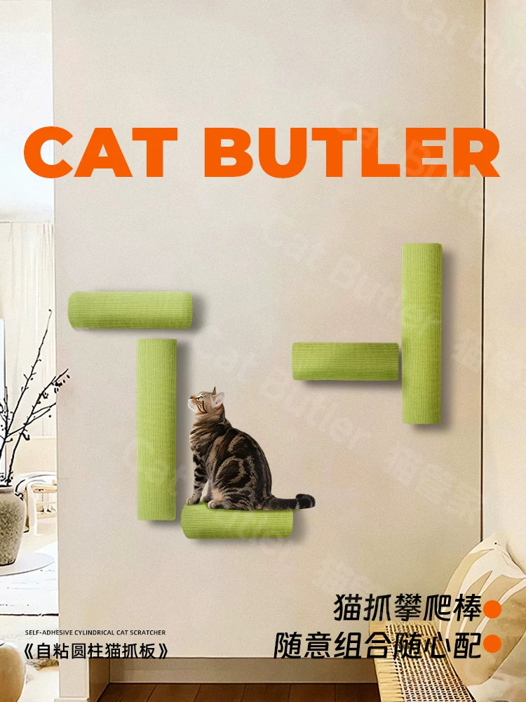 Wall-Mounted Cat Scratching Post and Climbing Shelf for Indoor Cats, Vertical Sisal Scratcher Toy