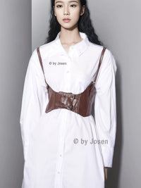 Vintage Dark Lolita Cosplay Suspender Belt Women's Elastic Faux Leather Denim Waistband