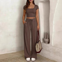Women's Y2K Casual Slim Fit Two-Piece Short Sleeve Top and Long Pants Set
