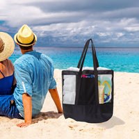 Portable Double-Layer Insulated Beach Tote Bag with Mesh for Picnic & Camping
