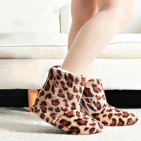 Leopard Print Fleece-Lined High-Top Floor Socks for Men and Women, Warm Non-Slip Home Slipper Socks