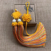 Chinese Knot Tassel Pendant with Double Tassels and Colorful Fringes, Ethnic Style Hanging Ornament Gift