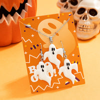 Halloween Ghost Pendant Earrings and Necklace Set for Women